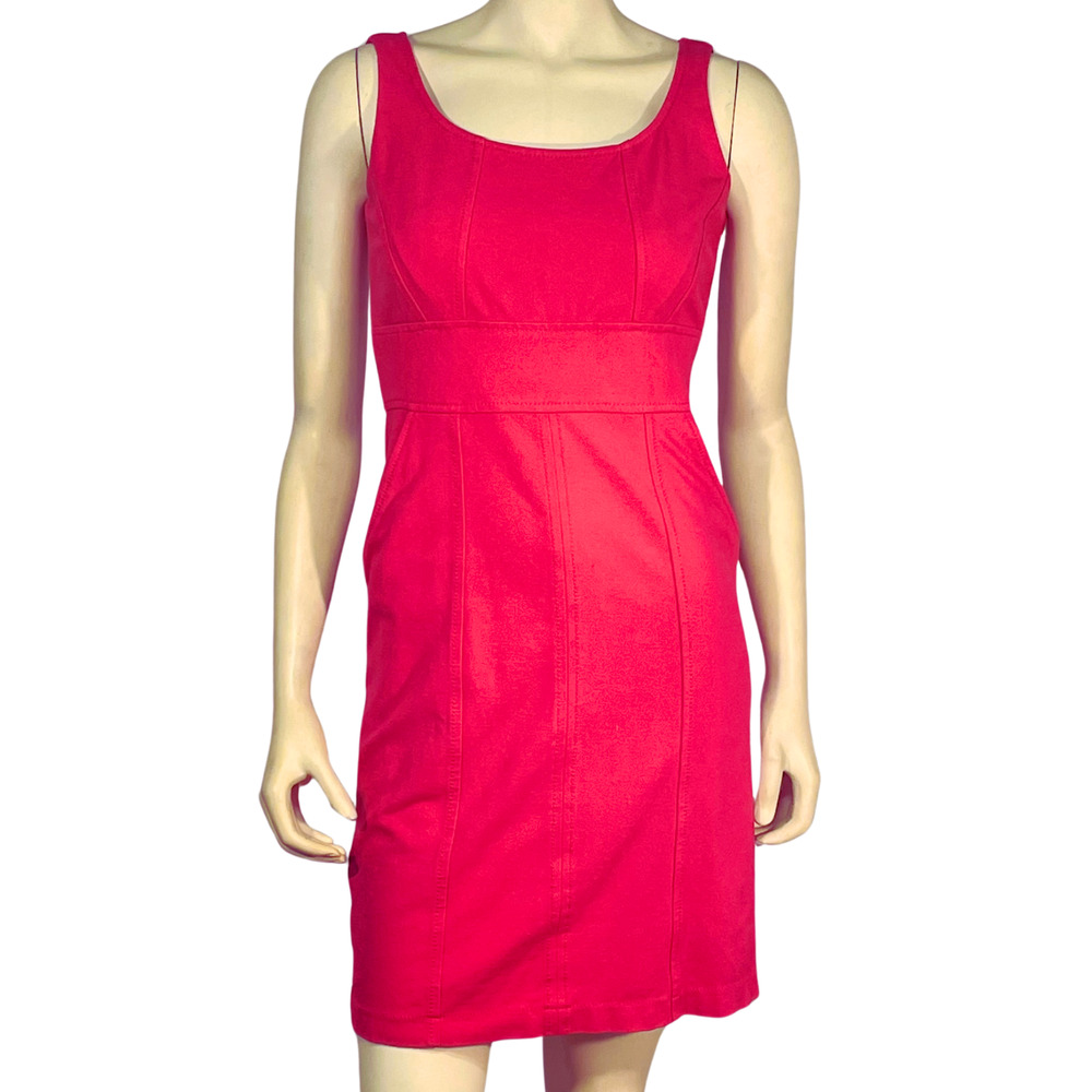 Ann Taylor Sz 0 Sleeveless Sheath Dress Tailored Seams Stretch Knit Pink Career